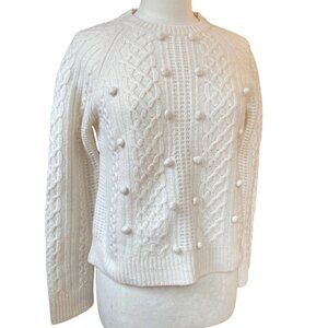 J Crew 100% Lambs Wool Cable Knit Fisherman Sweater Ivory Coastal Old Money-M